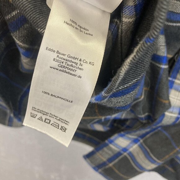 Eddie Bauer Relaxed Fit Flannel Shirt Mens Large Blue Gray Plaid Button Up Cabin - Picture 12 of 15